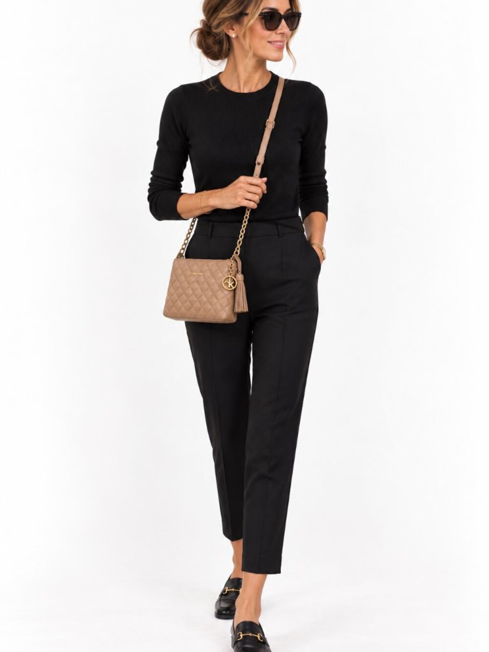 Classic Quilted Style! Calvin Klein Light Tan Leather Crossbody Bag